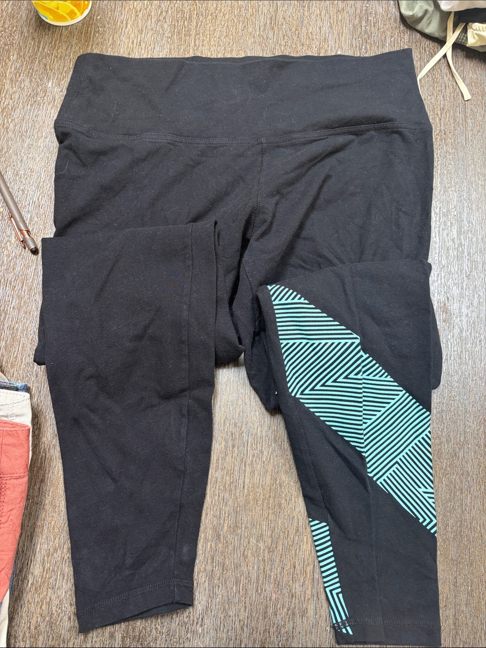 Women’s  Black Leggings with Teal Geo Accent